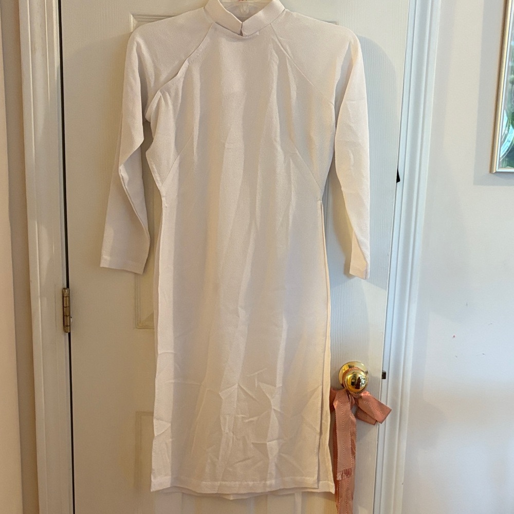 Elegant White Long Sleeve Ao Dai Set
